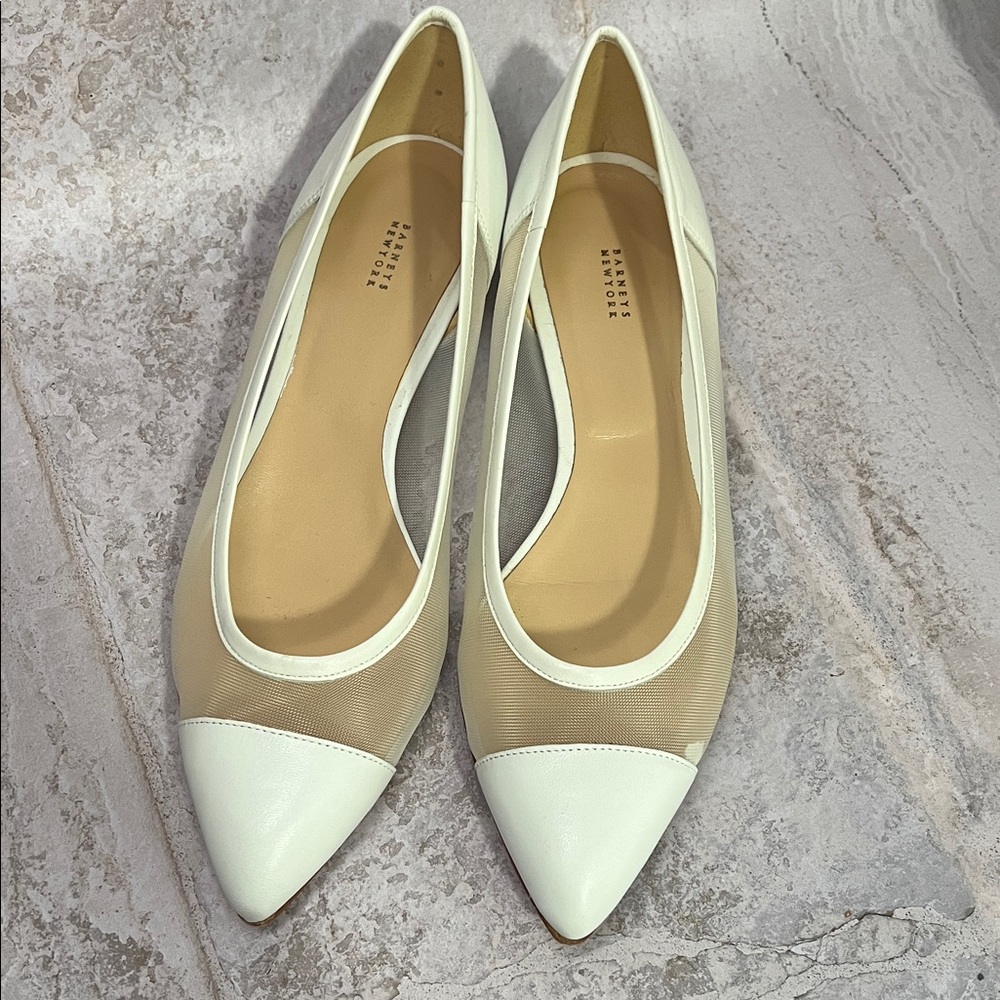 Barney's New York White Pointed-Toe Mesh Flats - 39.5